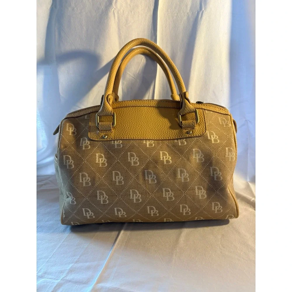 Dooney & Bourke‎ Signature Monogram Canvas Satchel Tan Beige Tassel Handbag
